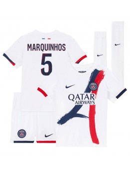 Otroški Nogometna dresi replika Paris Saint-Germain Marquinhos #5 Gostujoči 2025-26 Kratek rokav (+ hlače)